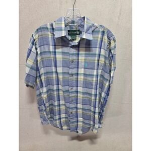 Knights of Round Table Mens Plaid Short Sleeve Button Down Shirt Blue Green M